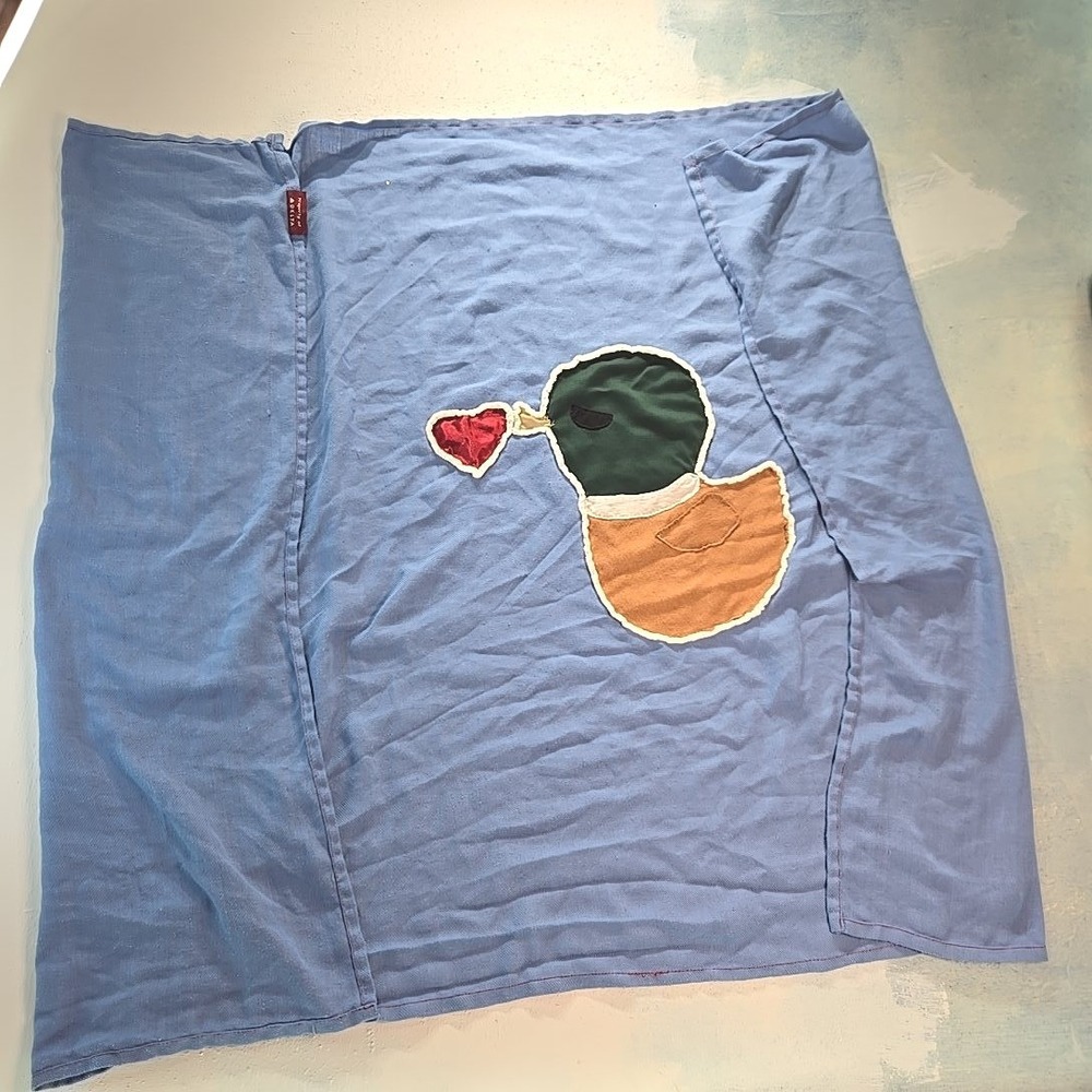 VTG Custom Delta Airlines Baby Blanket Blue Mallard Duck Applique Heart‎ Throw